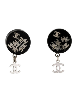 Chanel Black Resin Interlocking CC Drop Earrings