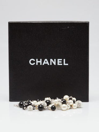 Chanel Black White Glass Bead and Crystal Interlocking CC Long Necklace
