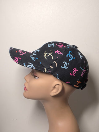 Chanel Black multicolor Interlocking CC Printed Baseball Cap