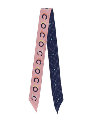 Chanel Blue Pink multicolor Interlocking CC Logo Silk Twilly