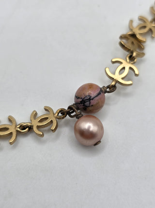 Chanel Gold-tone Faux Pearl Resin Bead Interlocking CC Collar Necklace