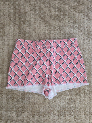 Chanel Pink Multicolor Interlocking CC Print 2018 Mini Shorts US6 FR38 sz