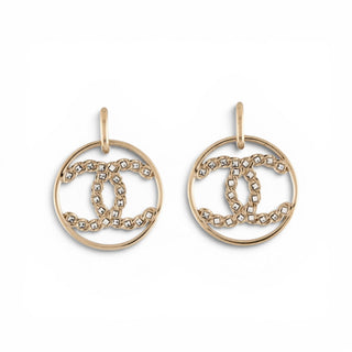 Chanel Gold-tone Strass Interlocking CC Drop Earrings