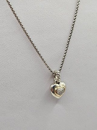 David Yurman Sterling Silver Diamond Petite Cable Heart Pendant Necklace