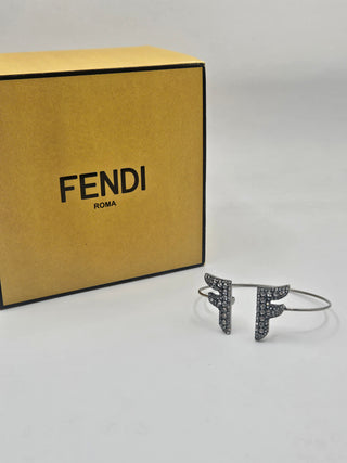 Fendi Silver-tone Crystal F is Fendi Logo Cuff Bracelet