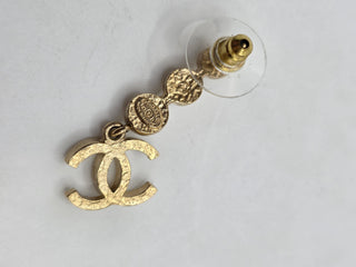 Chanel Gold-tone Strass Interlocking CC Drop Earrings