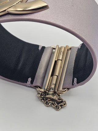 Chanel Iridescent Purple Leather Interlocking CC Logo Wide Cuff