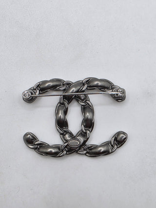 Chanel Silver-tone 2022 Enamel Interlocking CC Brooch