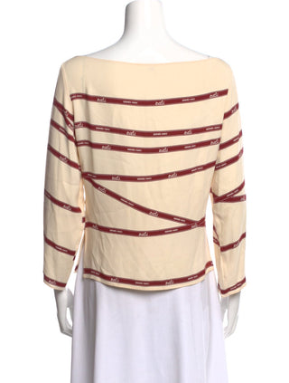 Hermès Beige Logo Printed long-sleeved blouse M sz