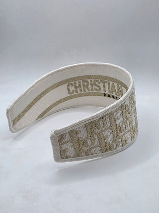 Christian Dior Beige gold Logo patterned canvas wide headband