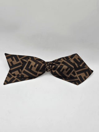 Fendi Brown Zucca Logo Printed Bow Hair Clip