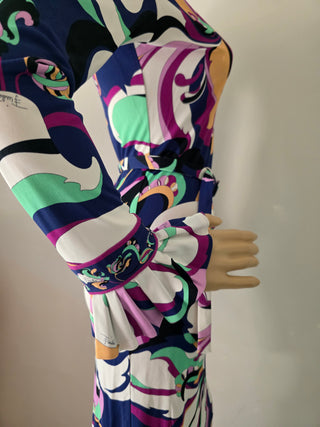 Emilio Pucci Multicolor Printed Knee-Length Long-sleeved Dress S sz