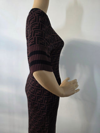 Fendi Brown FF Zucca Monogram Midi dress 40 sz