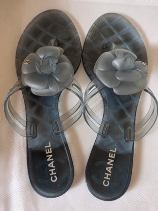 Chanel Blue Interlocking CC Logo Rubber Flip Flops IT 40