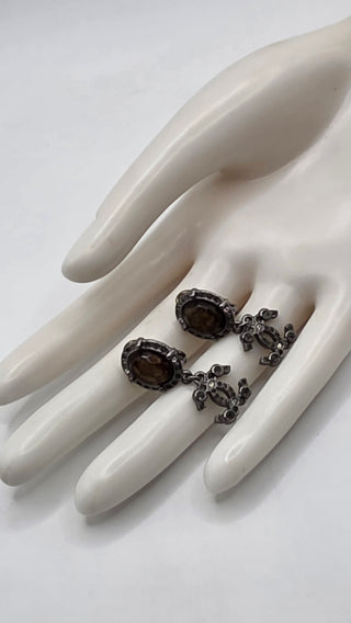 Chanel Resin Strass Silver-tone Interlocking CC Clip On Drop Earrings