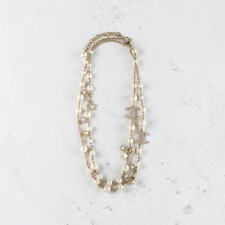 Chanel Gold-tone Faux Pearl Strass Interlocking CC Logo Long Station