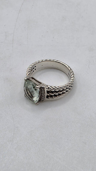 David Yurman Sterling Silver Prasiolite Diamond Petite Wheaton Cocktail Ring 6.75 sz
