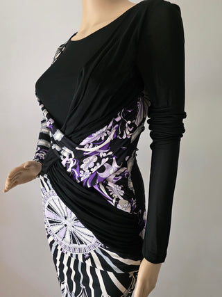 Emilio Pucci Black Multicolor Signature Print Sexy Summer Dress 42 sz