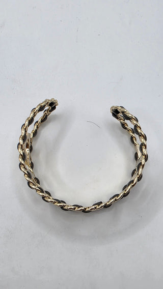 Chanel Gold-tone Leather 'CHANEL' Cuff Bracelet