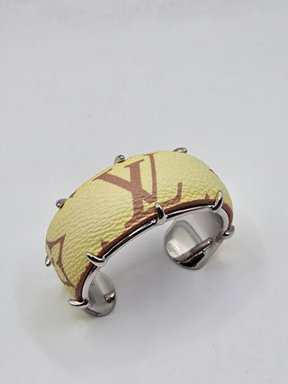 Louis Vuitton Silver-tone LV Monogram Wide Cuff Bracelet