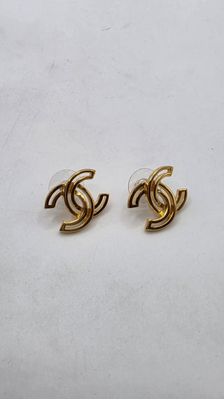 Chanel Gold-tone Interlocking CC Logo Stud Earrings w/ Tags