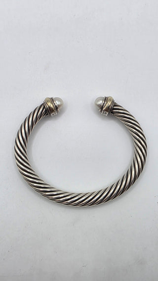 David Yurman Sterling Silver Cultured Pearl Cable Cuff Bracelet