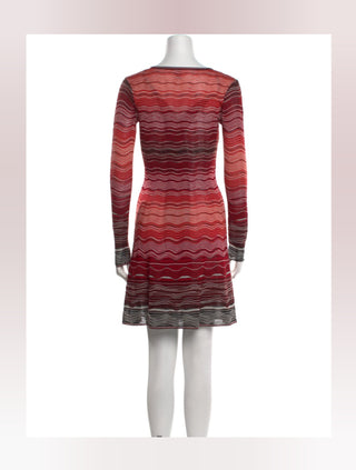 Missoni Red Multicolor Striped Knee-Length Dress XS sz