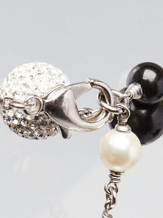 Chanel Black White Glass Bead and Crystal Interlocking CC Long Necklace