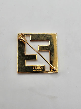 Fendi Gold-tone Forever Fendi FF logo Enamel Brooch