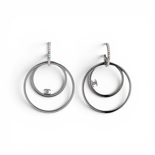 Chanel Silver-tone Strass Interlocking CC Oversized Circle Drop Earrings