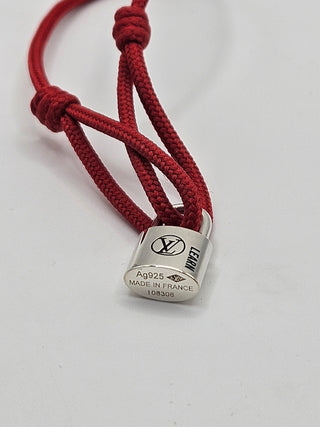 Louis Vuitton Red Silver Lockit Cord Bracelet