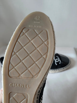 Chanel Black 2022 Interlocking CC Logo Espadrilles 42 sz