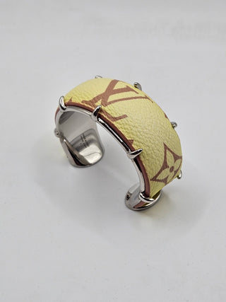 Louis Vuitton Silver-tone LV Monogram Wide Cuff Bracelet