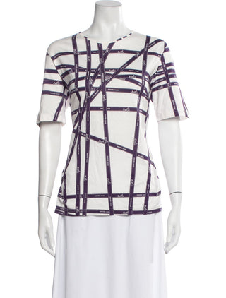 Hermès White purple Striped Crew Neck logo printed T-Shirt L sz