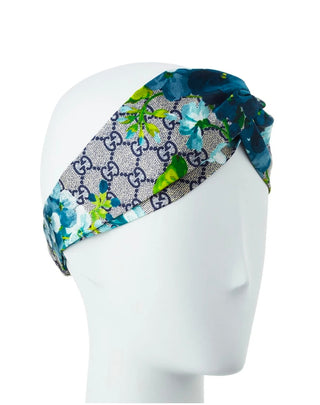 Gucci Blue multicolor Bloom GG print silk headband M sz