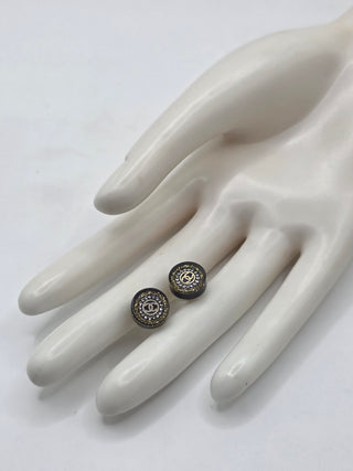 Chanel Black Gold-tone Strass Resin CC Stud Earrings