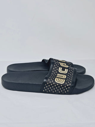 Gucci Black rubber Gold-tone logo sandals 41 sz