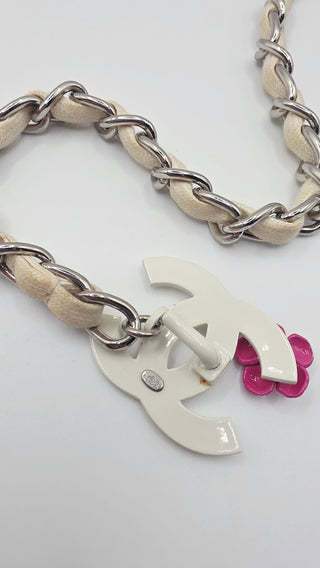 Chanel Gold-tone white leather 2004 Chain-Link Belt M sz