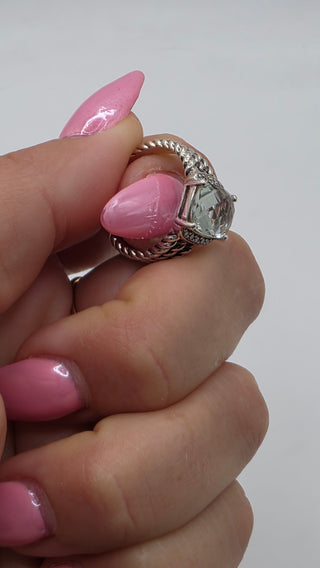 David Yurman Sterling Silver Prasiolite Diamond Petite Wheaton Cocktail Ring 6.75 sz