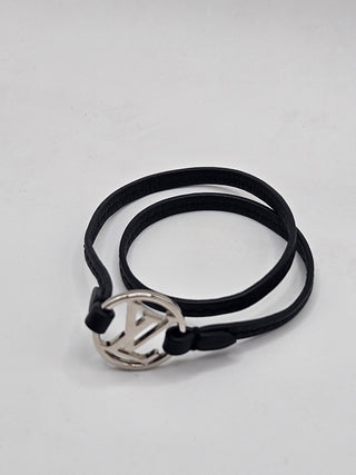 Louis Vuitton Black Leather LV Charm Double Wrap Bracelet