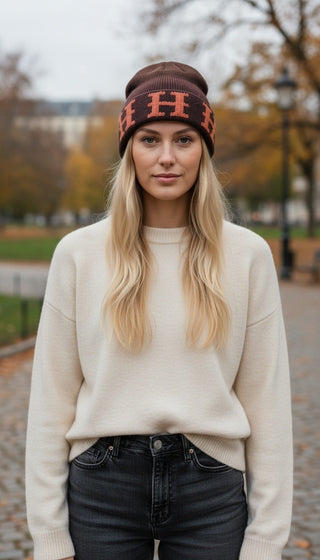Hermès Brown H Logo Cashmere Beanie One size