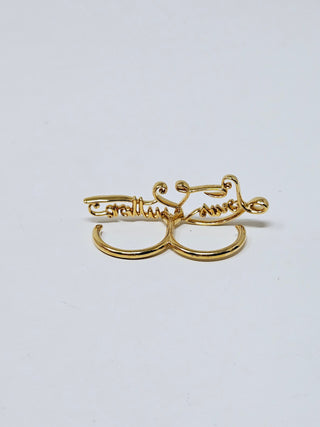 Louis Vuitton goldtone Logo Script double ring 6 ¾ US