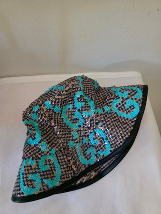 Gucci Brown Blue Sequin Jumbo GG Bucket Hat S sz