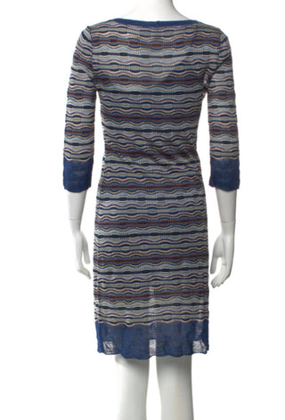 M Missoni Blue Multicolor Striped Knee-Length Dress US4 IT40