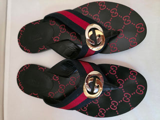 Gucci Blue Red Black Vintage Web Interlocking GG Thong Sandals 36.5 sz