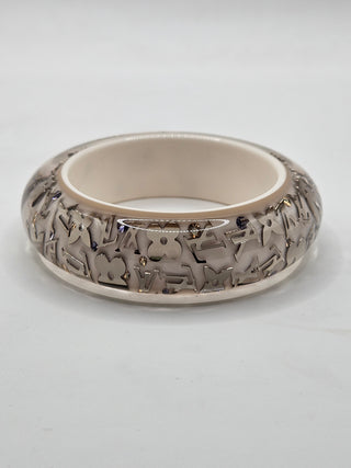 Louis Vuitton White Silver Crystal Resin Inclusion Bangle Bracelet