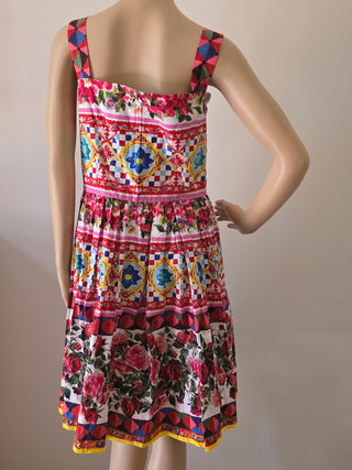 Dolce & Gabbana Red Floral Print Knee-Length Dress M US8 IT44