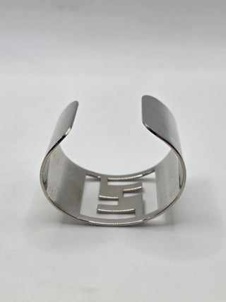 Fendi Silver-tone FF Cutout Logo Wide Cuff