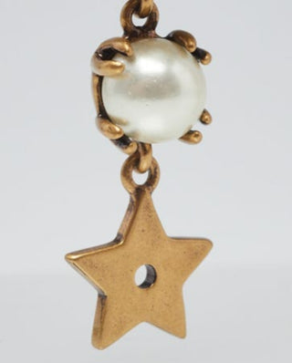 Christian Dior Goldtone Metal and Pearl Star Drop Earrings