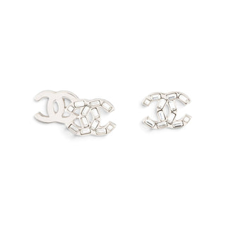 Chanel Silver-tone Strass CC Stud Earrings